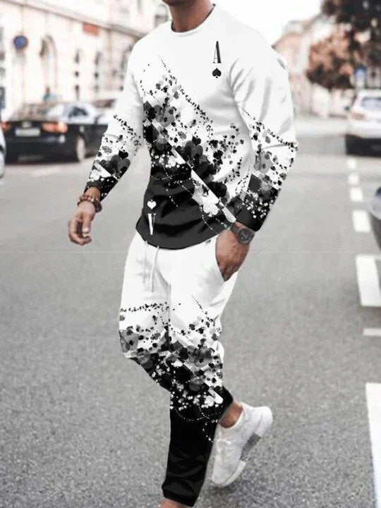 3d Digital Printing Crew Neck Sweater Sports Trousers Suit