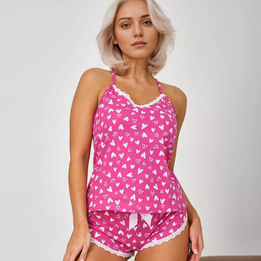 Love Suspender Shorts Pajamas Suit Homewear Women