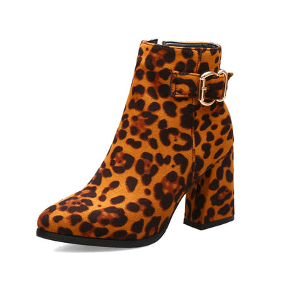 Leopard print chunky heel boots