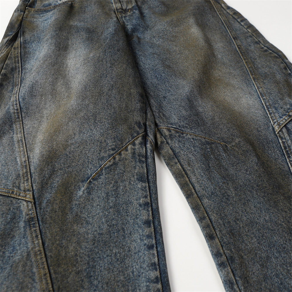 Waste Soil Distressed Dirty Dyed Jeans Men's Washed Punk Loose