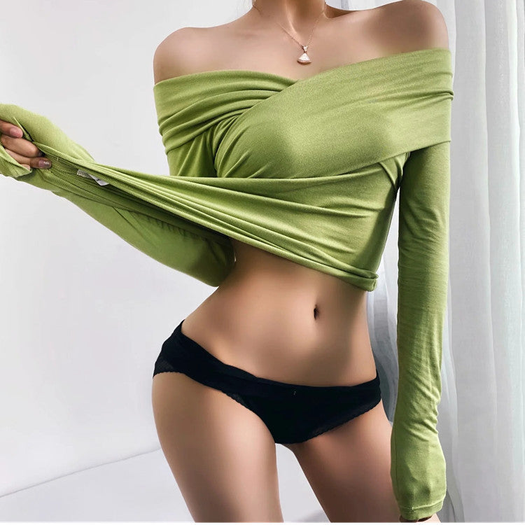 Explosive sexy cross strapless slim T-shirt women