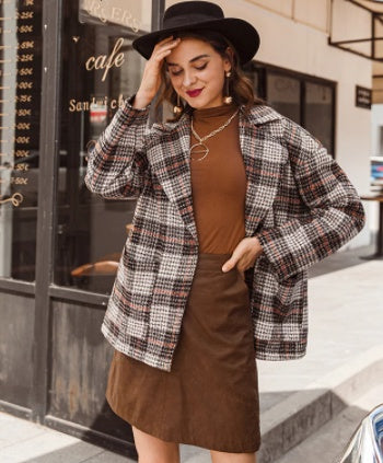 Winter double-breasted plaid blazer