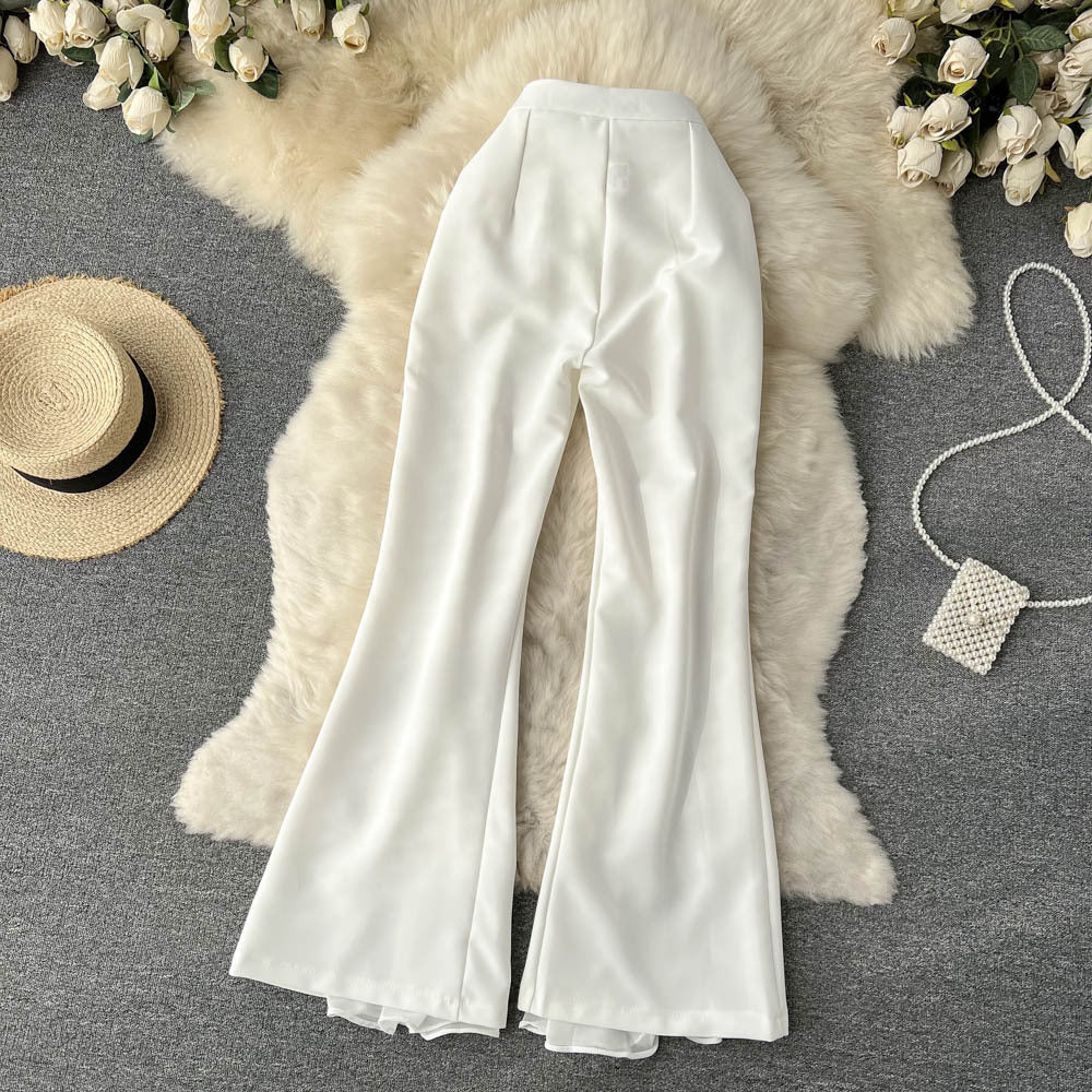 Mesh Irregular Stitching Bell-bottom Pants Women