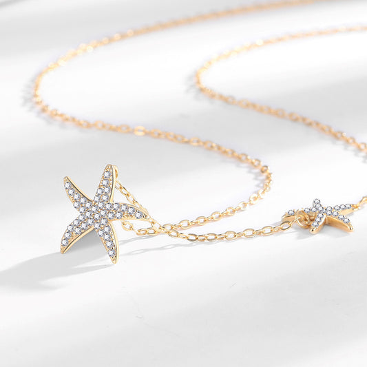 Double Starfish Full Diamond Necklace Female Fashion Special-interest