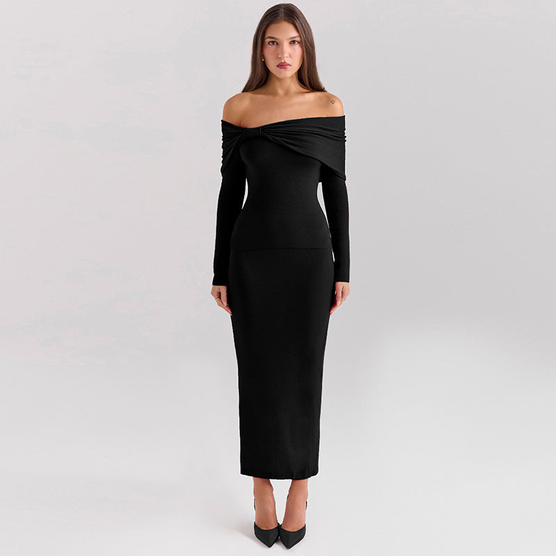 Women's Off-shoulder Collar Long Sleeve Off-shoulder Split Dress