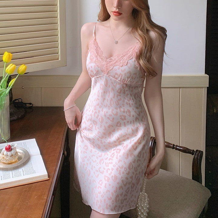 Ice Silk Backless Lace Sling Two-piece Pajamas