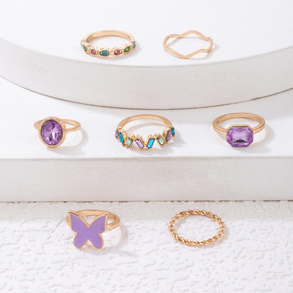 Set Of Seven Geometric Hemp Pattern Rings