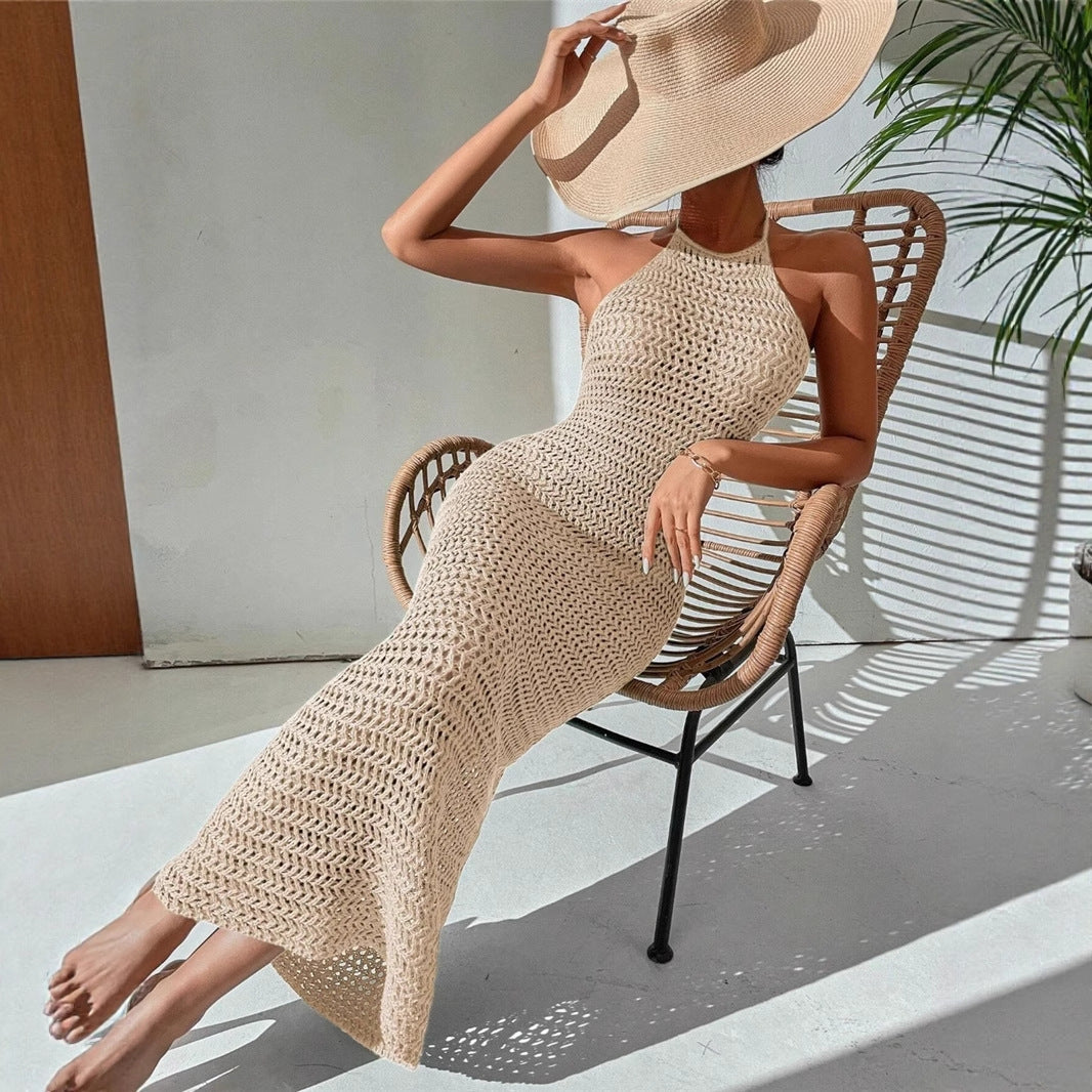Slim Fit Backless Lace-up Backless Knitted Dress Sweater