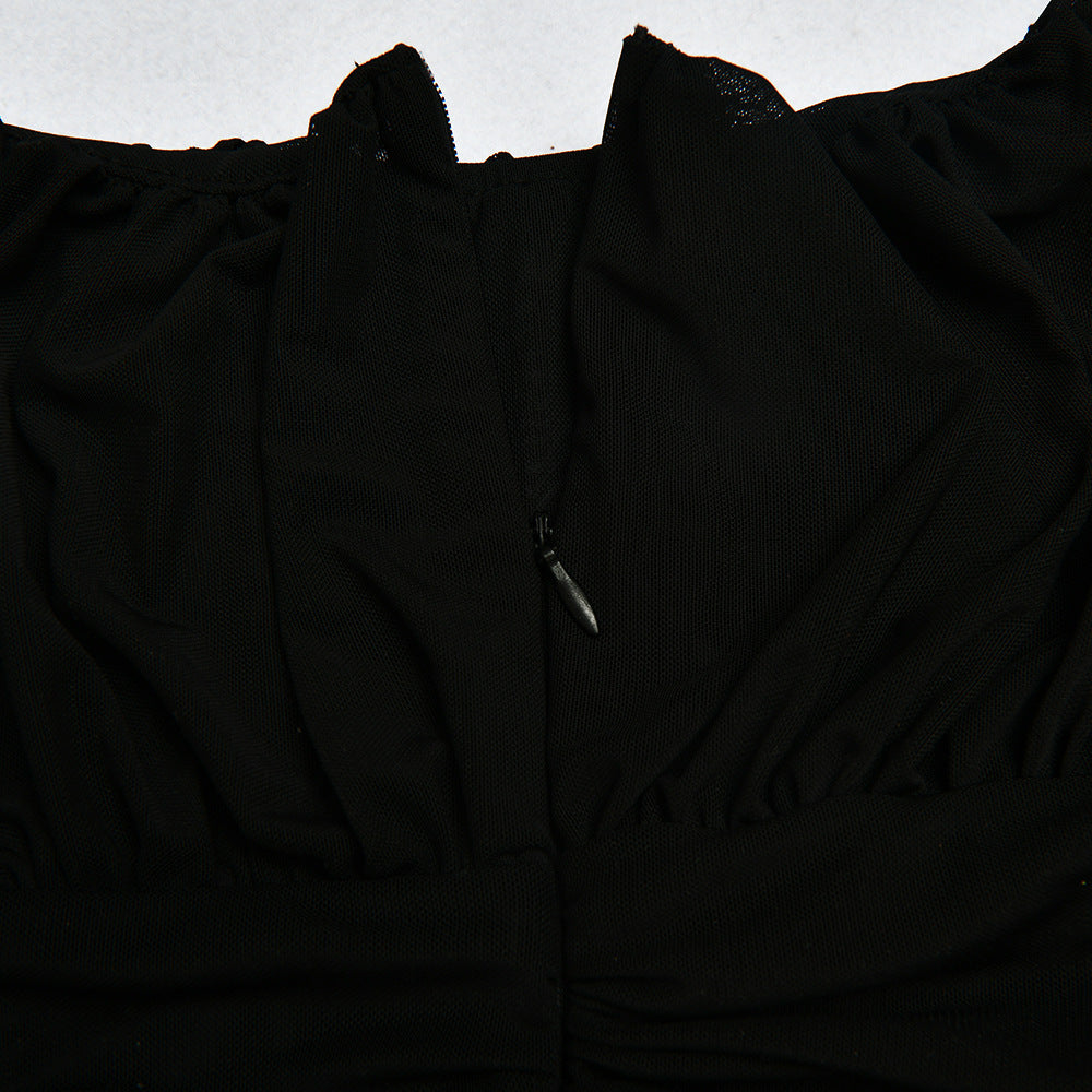 Mesh cutout princess sleeve slim bodysuit