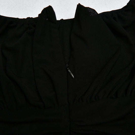 Mesh cutout princess sleeve slim bodysuit