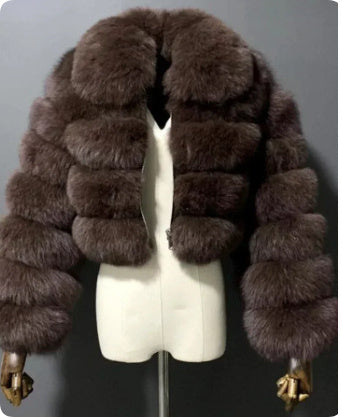 Lapel Imitation Fox Fur Long Sleeve Stitching Women's Light Luxury