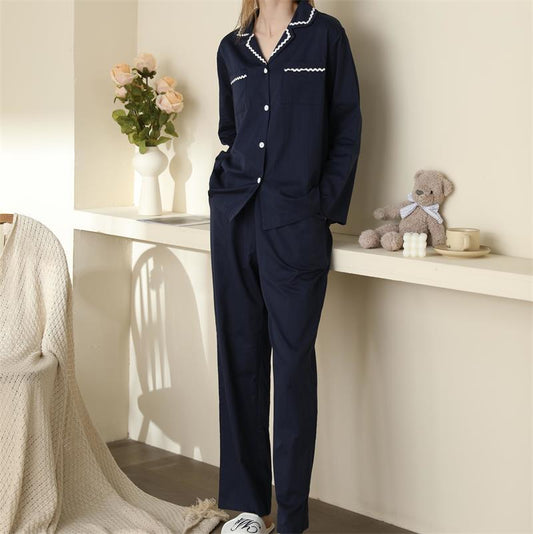 Solid Color Suit Collar Pajamas Set