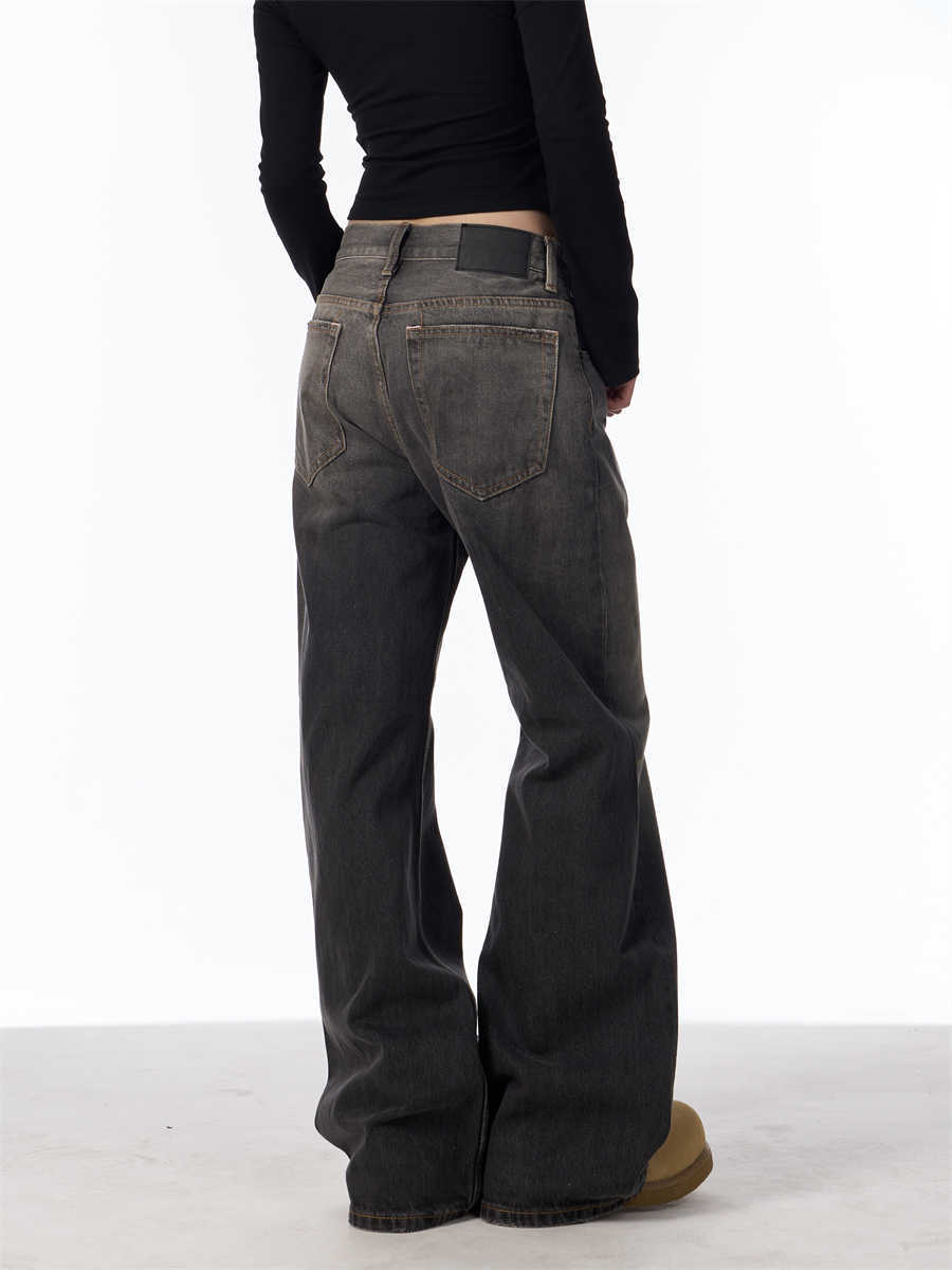 Retro Washed Splash-ink Straight Jeans For Women Loose Straight Trousers