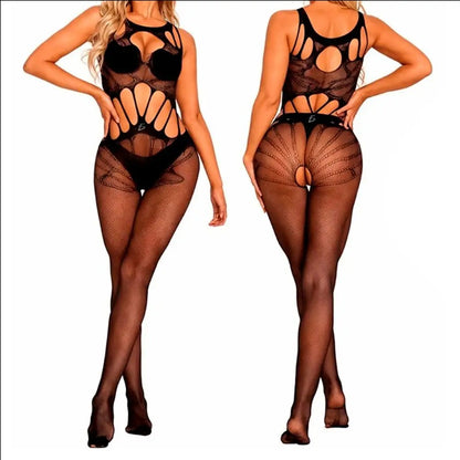 High Neck Lace Fishnet Bodysuit