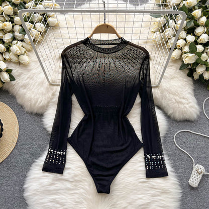 Beaded Glitter Light Luxury High-end Jumpsuit Women Thin Temperament Look Thin Inside The Top