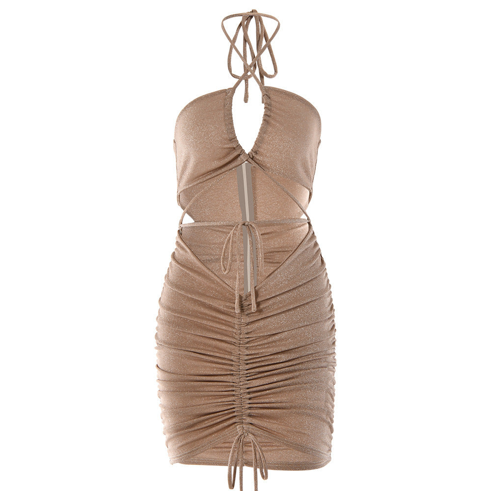 Autumn Bright Silk Dress Sexy Hot Girl Halter Halter