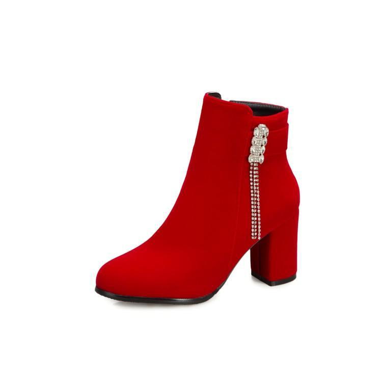 Women's Thick Heel High Booties Short Tube Large Size