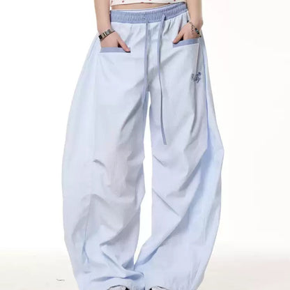 Retro Contrast Color Striped Matchet Pants Women's Summer Loose Drooping