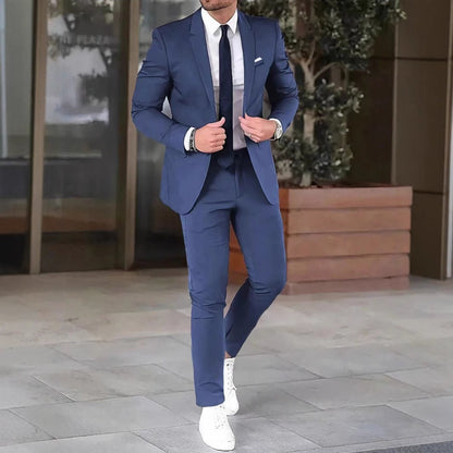 Two-piece Solid Color Slim-fit Coat Suit Pants