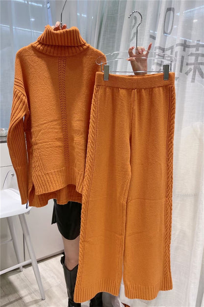 Turtleneck Pullover Thickened Knitting Sweater Casual Fashion Set
