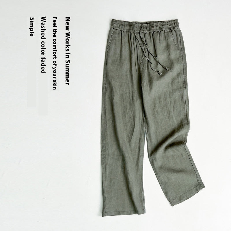 Pure Linen Men's Pants Summer Thin Linen Men's Casual Pants Loose Straight Wide Leg