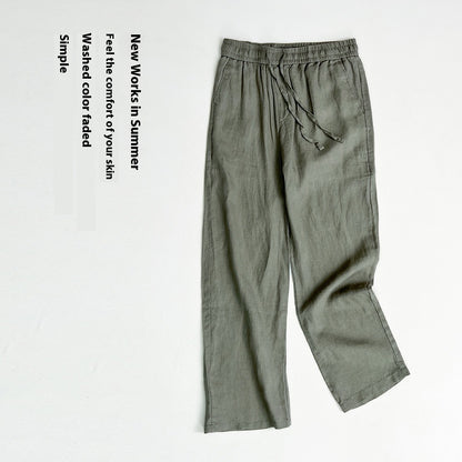 Pure Linen Men's Pants Summer Thin Linen Men's Casual Pants Loose Straight Wide Leg