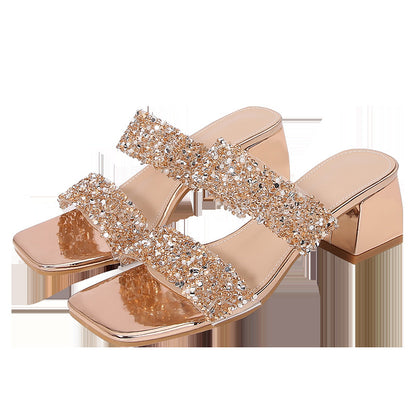 Bohemian Fashion Rhinestone Slippers Korean Style Platform High Heel