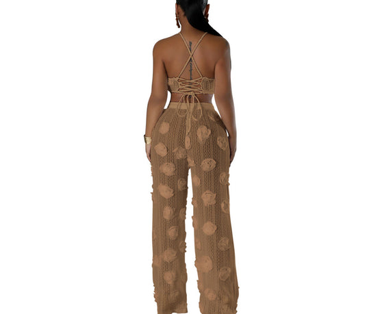 Solid Color See-through Two-piece Set For Women