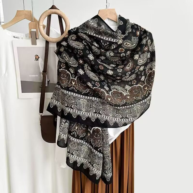 Cotton And Linen Scarf Thin And Silky Shawl Travel Sun-proof Beach Towel For Women