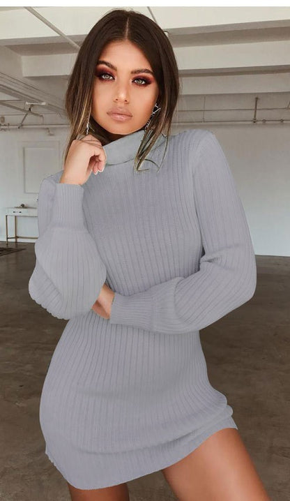Long sleeve ribbed solid color casual dress