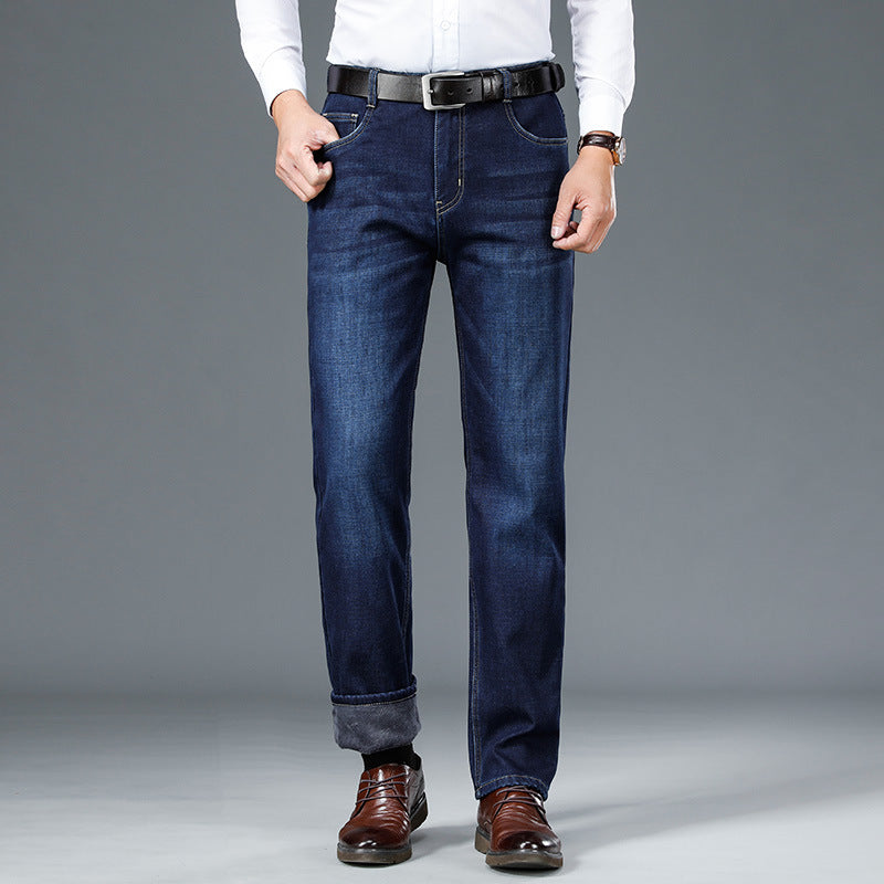 Plush Thick Slim Straight-leg Warm Casual Men's Jeans