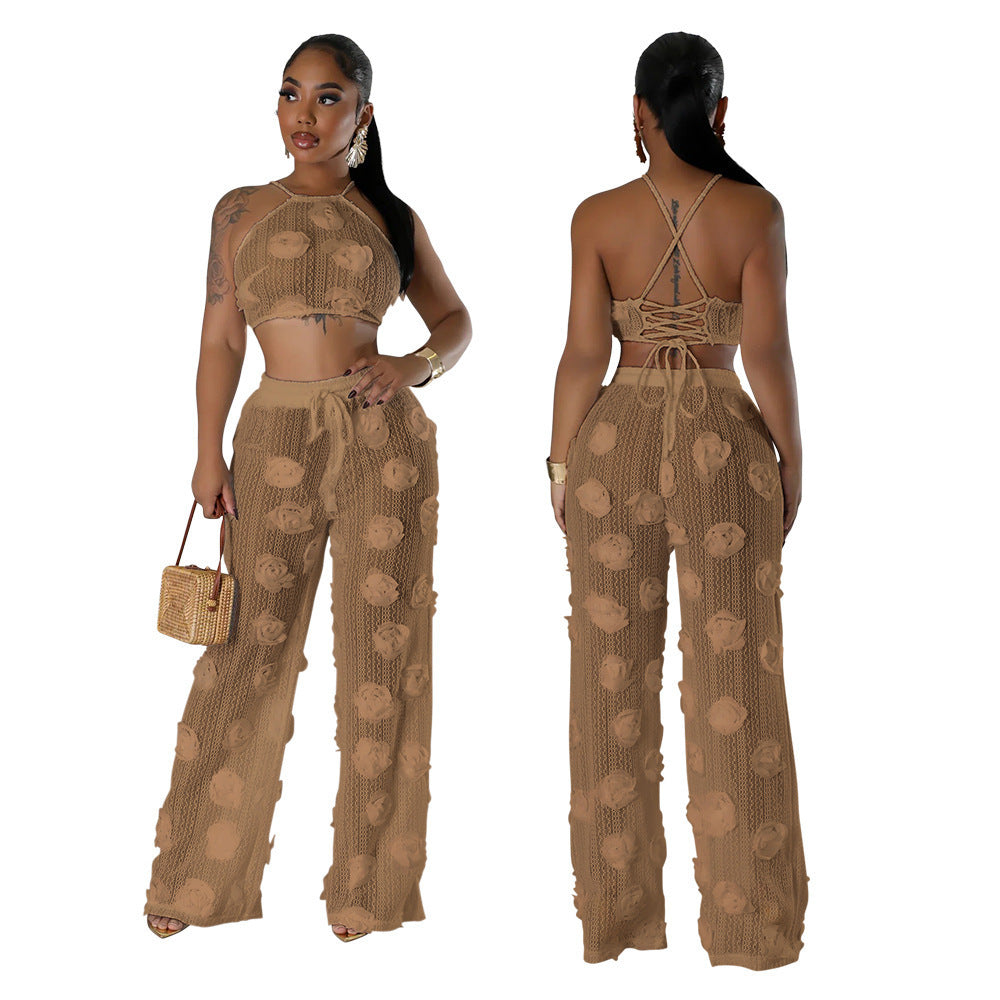 Solid Color See-through Two-piece Set For Women