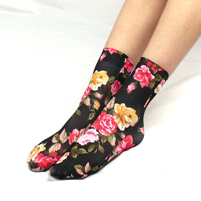 Leopard Print Large Flower Printed Multi-color Socks Sexy Girly Style Summer Breathable Anti-snagging