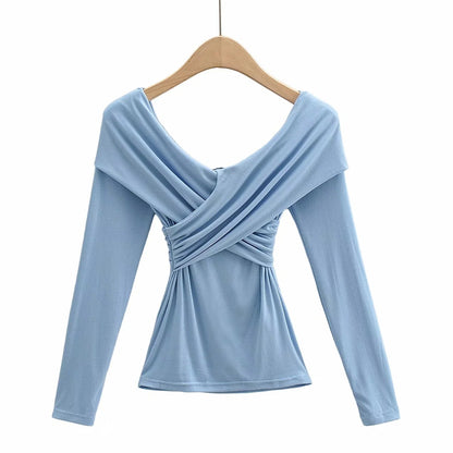 Explosive sexy cross strapless slim T-shirt women