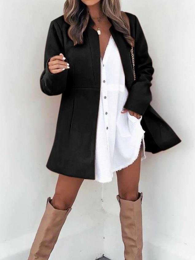 Solid Color Slimming Long Sleeve Pocket Woolen Women's Coat