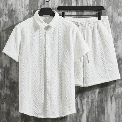 Men's Diamond Patterned Short Sleeved Shirt And Shorts Set