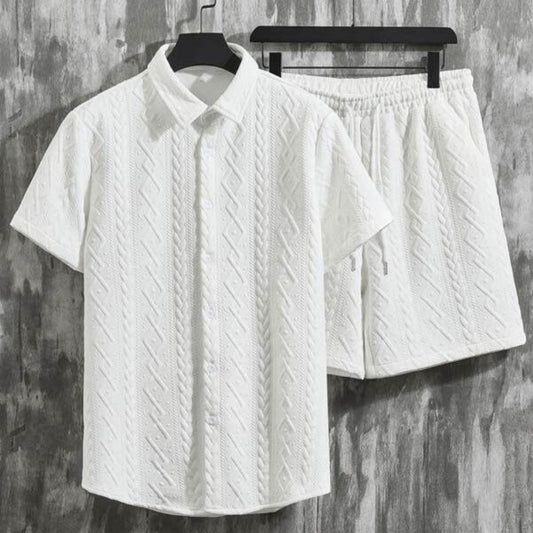 Men's Diamond Patterned Short Sleeved Shirt And Shorts Set