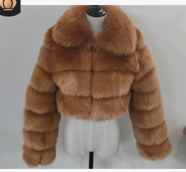 Lapel Imitation Fox Fur Long Sleeve Stitching Women's Light Luxury