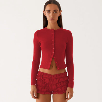 New Solid Color Slim-fit High-grade Long Button Cardigan Top