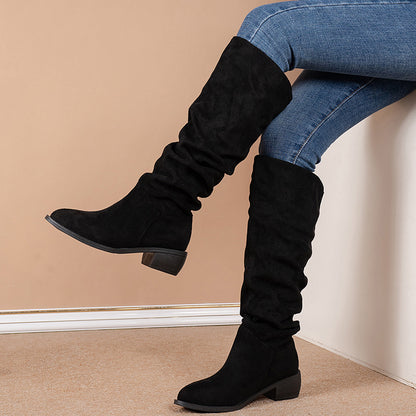 New Fashion Pointed Thick Heel Sleeve Suede High Leg Boot