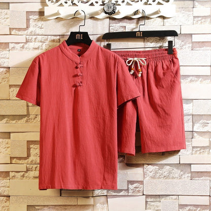 Men's Linen Shorts Short Sleeve Suit Chinese Style