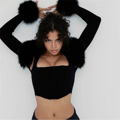 Fashion Fur Collar Knitted Short Cardigan Coat For Women