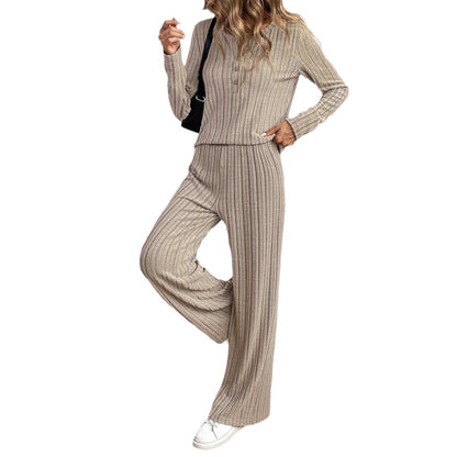 Loose Button Pit Stripes Knitting Suit