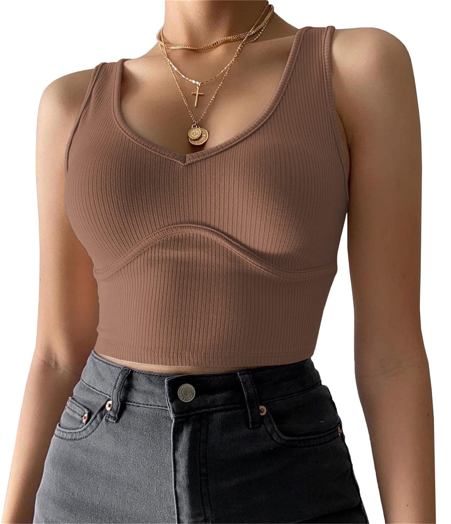 Women's Slim-fit  Deep V-neck Midriff-baring Knitted Vest