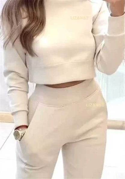 Women's Casual Turtleneck Solid Color Long-sleeved Sweater Trousers Suit