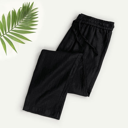 Pure Linen Men's Pants Summer Thin Linen Men's Casual Pants Loose Straight Wide Leg