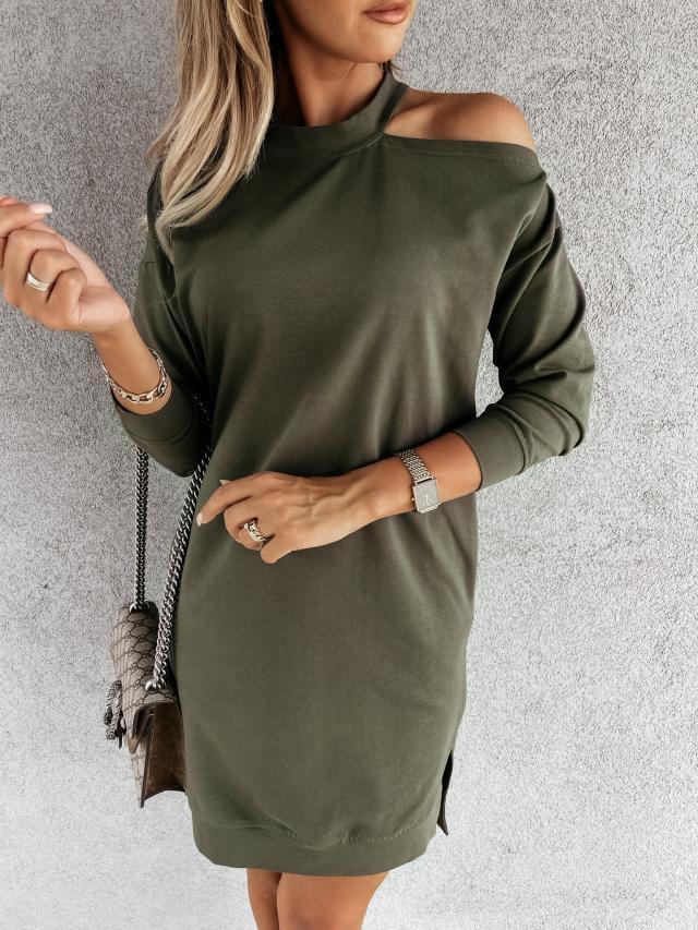 Women's Solid Color Off-the-shoulder Long Sleeve Dress