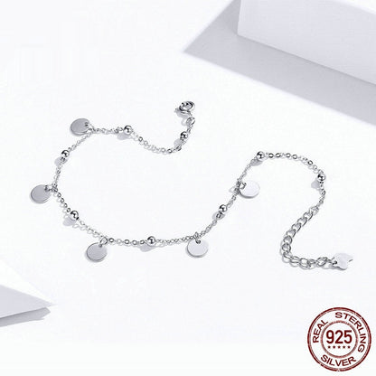 Round S925 Sterling Silver Fashion White Gold Plated Silver Anklet