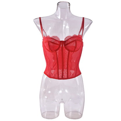 Lace Plastic Bones Body Shaping Tube Top Hollow Backless Camisole