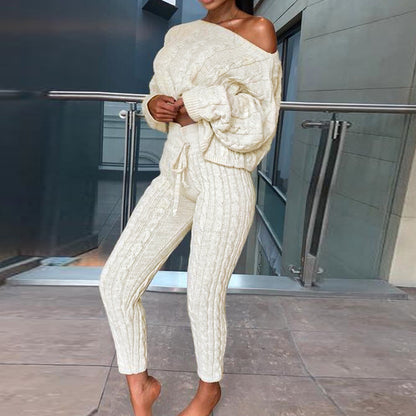 Fashion Women's Solid Color Sweater Suit